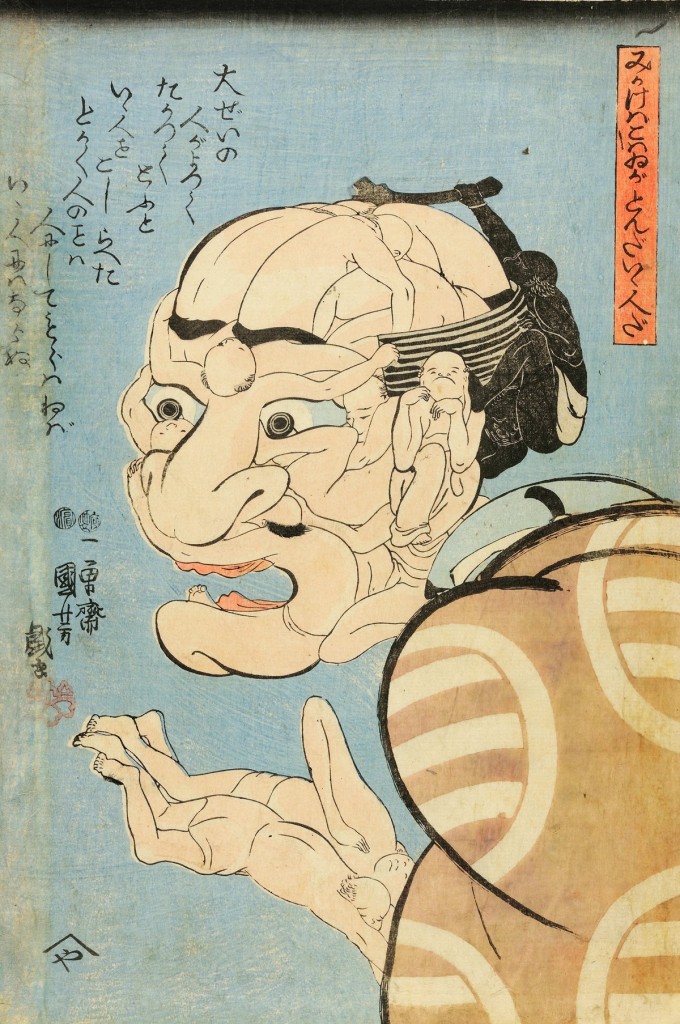 Utagawa Kuniyoshi, Fa paura ma è veramente una buona persona, 1847 ca., Silografia policroma, 36,5 x 24,8 cm, ©Courtesy of Museo d’Arte Orientale E. Chiossone