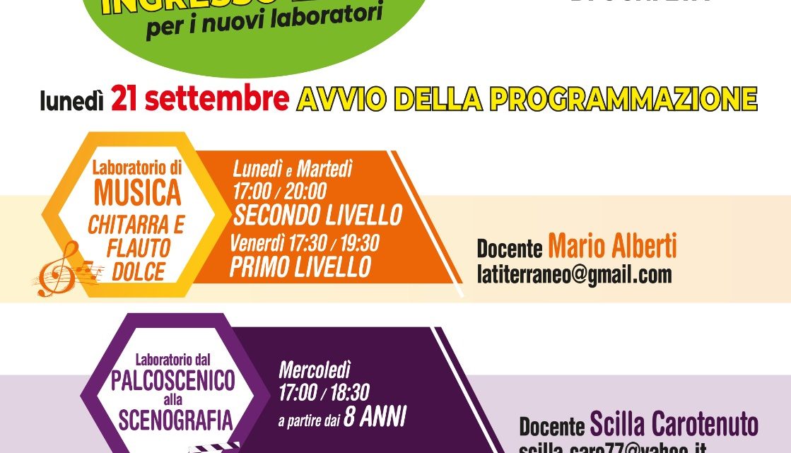 Teatro Vittoria Colonna di Marino: sabato 19 settembre l’Open Day per i nuovi laboratori