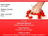il manifesto bianco e rosso riposta una mano che schiaccia i pomodorini rossi con a fianco il programma dell'evento